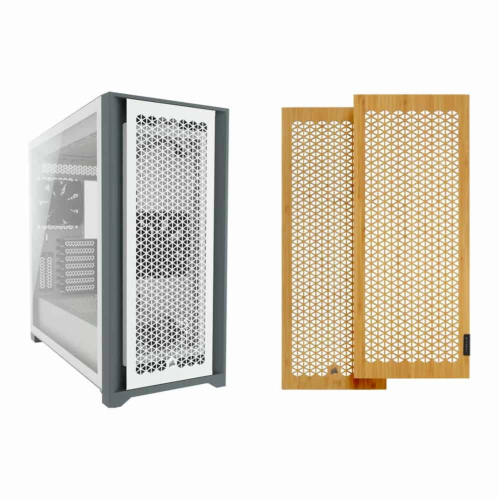 Corsair 5000D Airflow White Chassis + Corsair 5000 Series Wooden PC Case Panel (Bamboo) Bundle